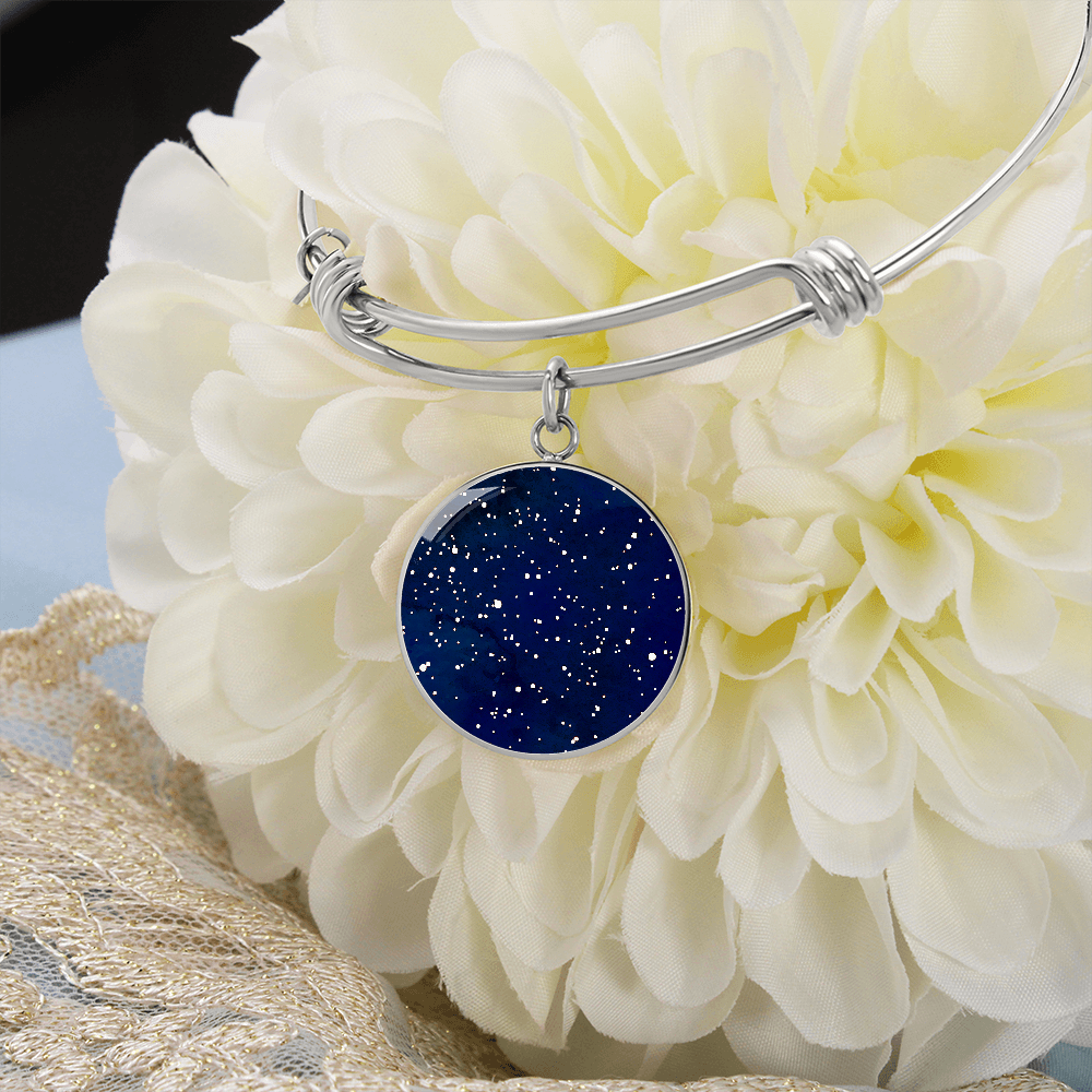 Personalized Custom Star Map Of A Special Occasion Bangle Bracelet Dark Blue Watercolor