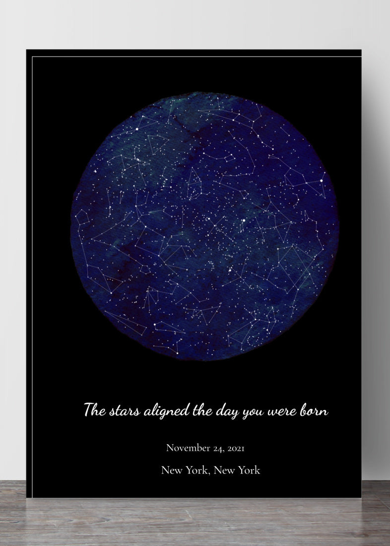 Personalized Star Map Blue Watercolor