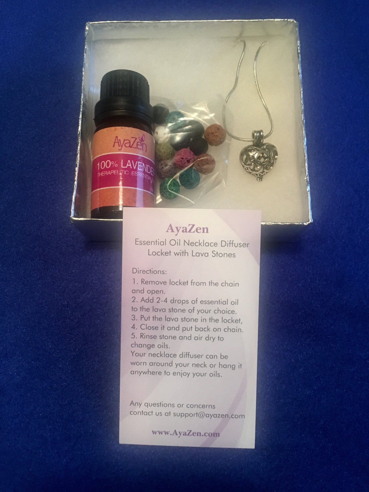 Lavender Essential Oil Plus AyaZen Heart Aromatherapy Necklace Diffuser With Lava Stones Aromatherapy Gift Set - AyaZen