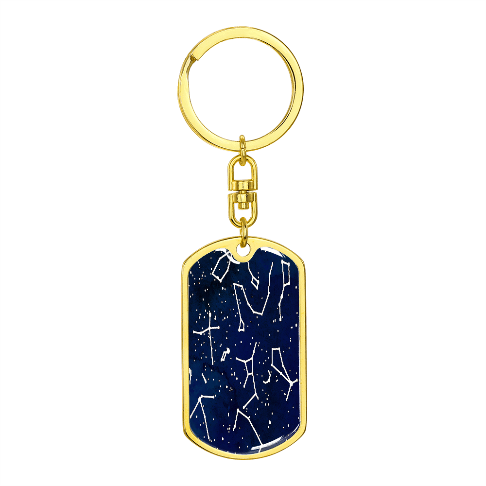 Personalized Dog Tag Keychain Night Star Sky Map With Constellation Lines