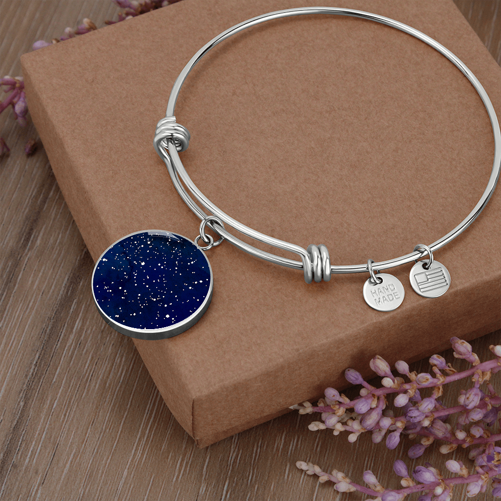 Personalized Custom Star Map Of A Special Occasion Bangle Bracelet Dark Blue Watercolor